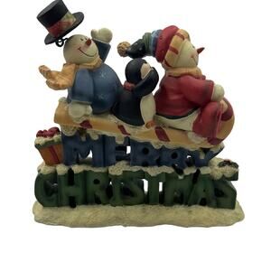 Merry Christmas Resin Snowman Family Sledding Figurine Decor Christmas Winter